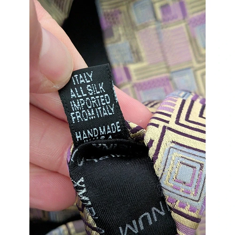 XMI Platinum Tie Geometric Abstract Jacquard Necktie USA‎ Handmade USA Silk 62